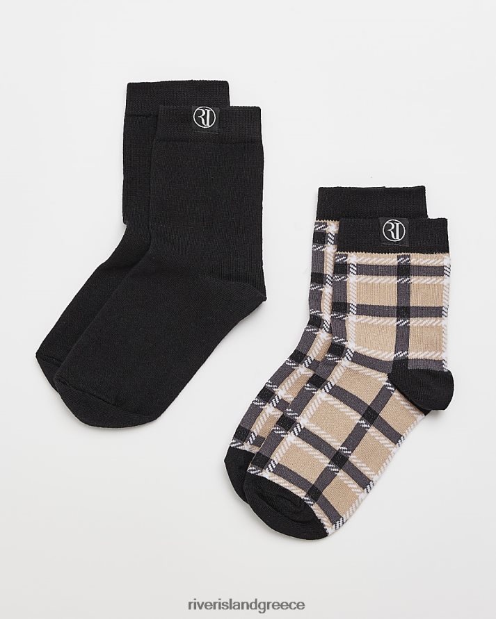 River Island αξεσουάρ μαύρος αγόρια b ri check κάλτσες 2 πακέτο B6N8X6947