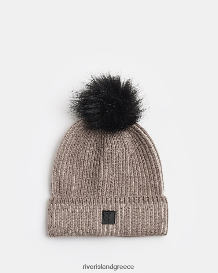 River Island αξεσουάρ πέτρα αγόρια β καπέλο πον πον με ραβδώσεις B6N8X6974