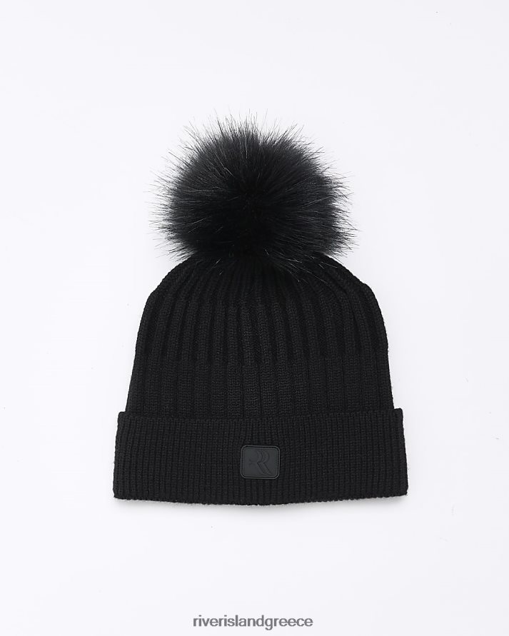 River Island αξεσουάρ μαύρος αγόρια b pom pom beanie καπέλο B6N8X6950