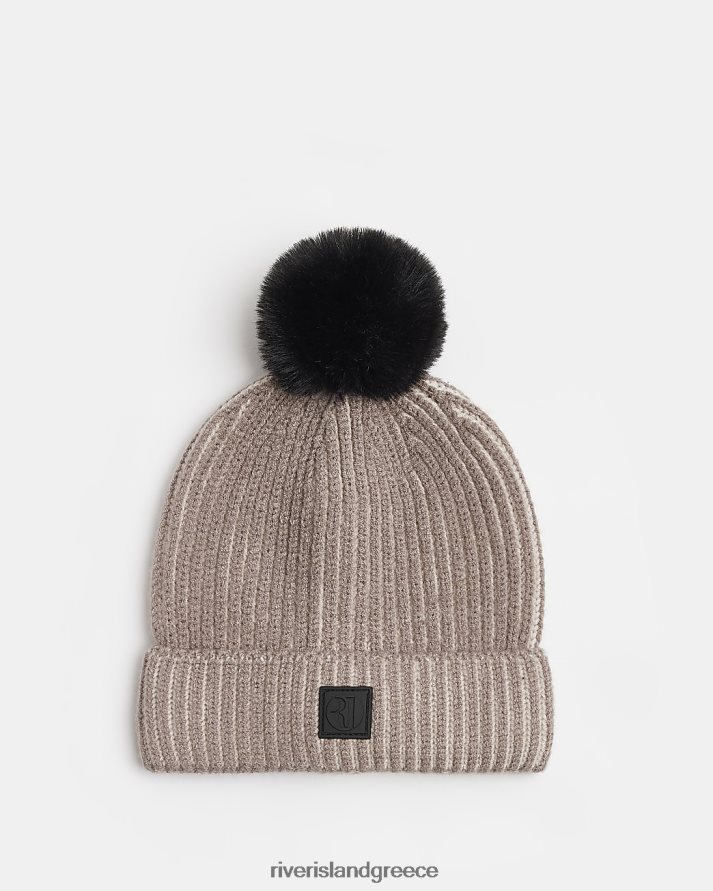 River Island αξεσουάρ πέτρα αγόρια mb ραβδωτό καπέλο πομ πομ μπανί B6N8X6913