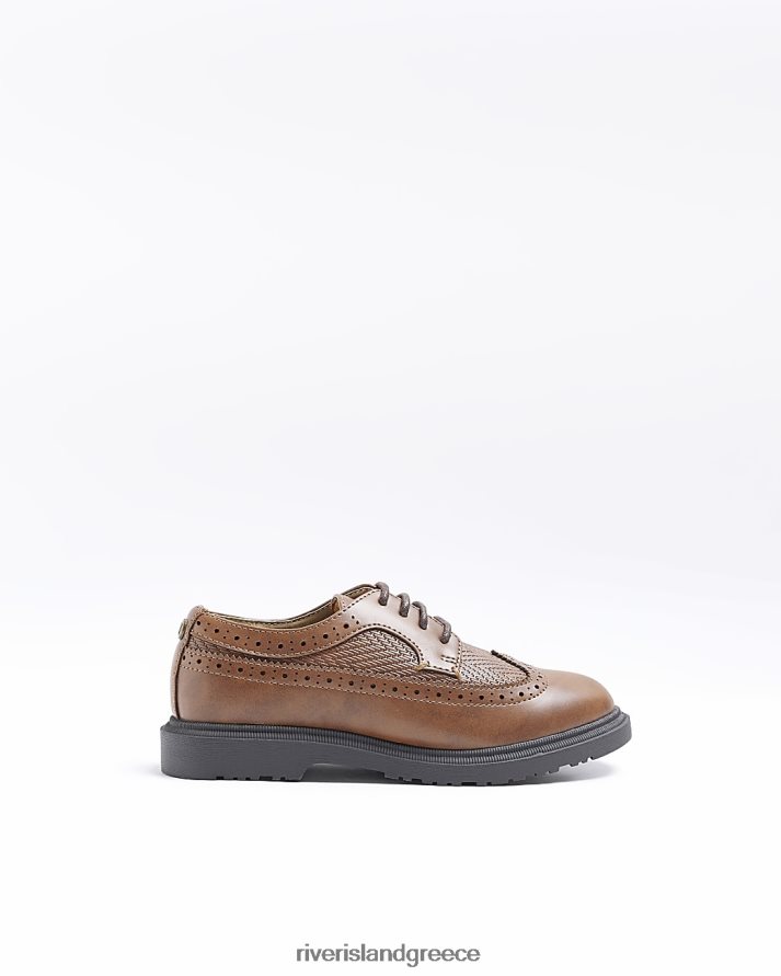 River Island είδη υπόδησης καφέ αγόρια b pu παπούτσια brogue με κορδόνια B6N8X6905