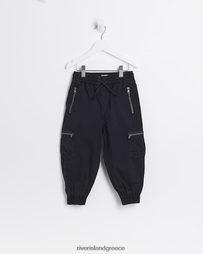 River Island ενδύματα μαύρος αγόρια μίνι cargo παντελόνι με φερμουάρ B6N8X3551