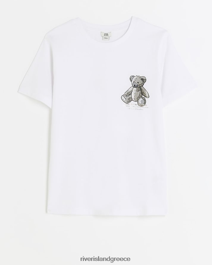 River Island ενδύματα άσπρο αγόρια μπλουζάκι με στάμπα με αρκούδα B6N8X6795