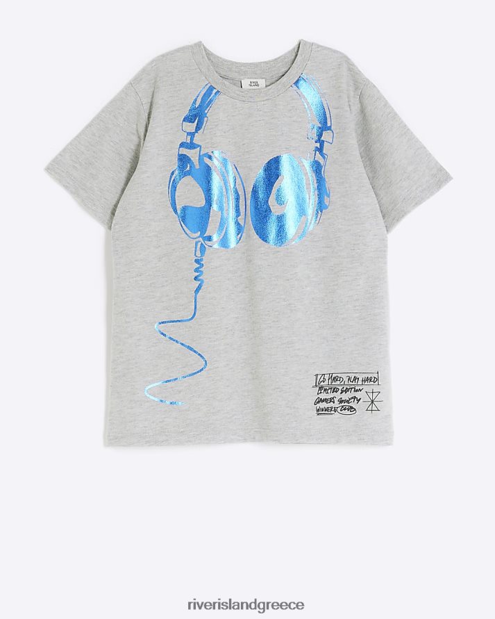 River Island ενδύματα γκρί αγόρια β ακουστικά γραφικό μπλουζάκι B6N8X6820