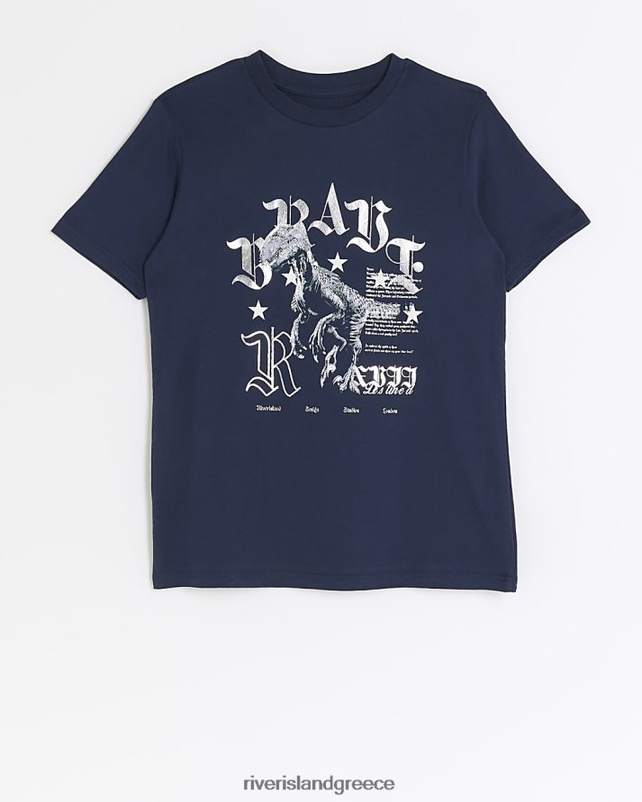 River Island ενδύματα ΠΟΛΕΜΙΚΟ ΝΑΥΤΙΚΟ αγόρια b δεινόσαυρος γραφικό μπλουζάκι B6N8X6823