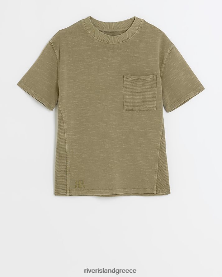 River Island ενδύματα χακί αγόρια b slub μπλουζάκι με υφή βάφλα B6N8X3648