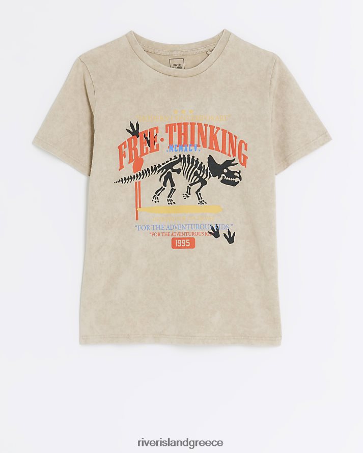 River Island ενδύματα πέτρα αγόρια b t-shirt με στάμπα δεινοσαύρων B6N8X6838