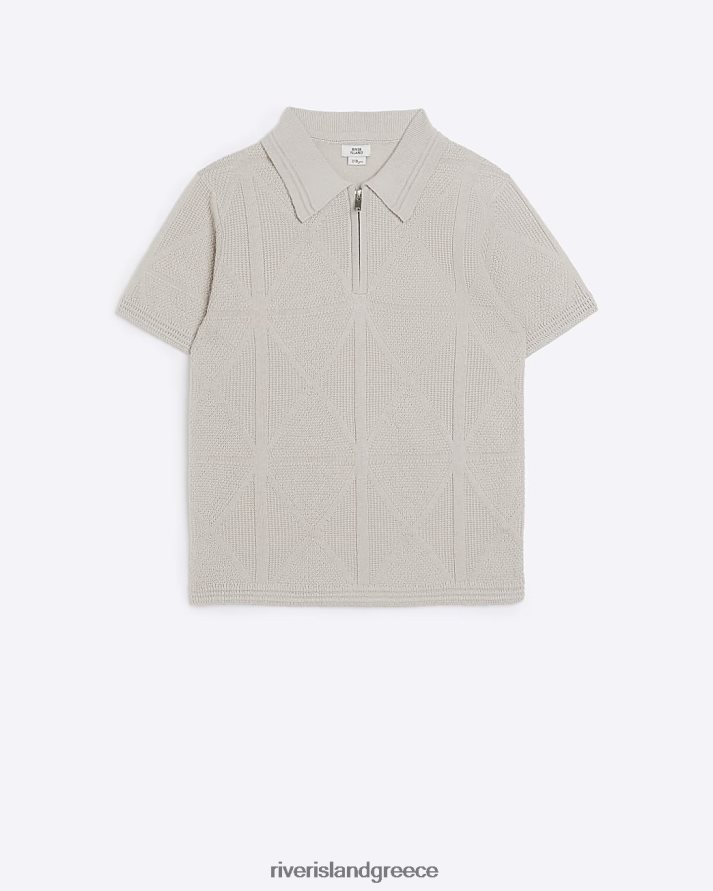 River Island ενδύματα πέτρα αγόρια b ανάγλυφη μπλούζα πόλο B6N8X3678