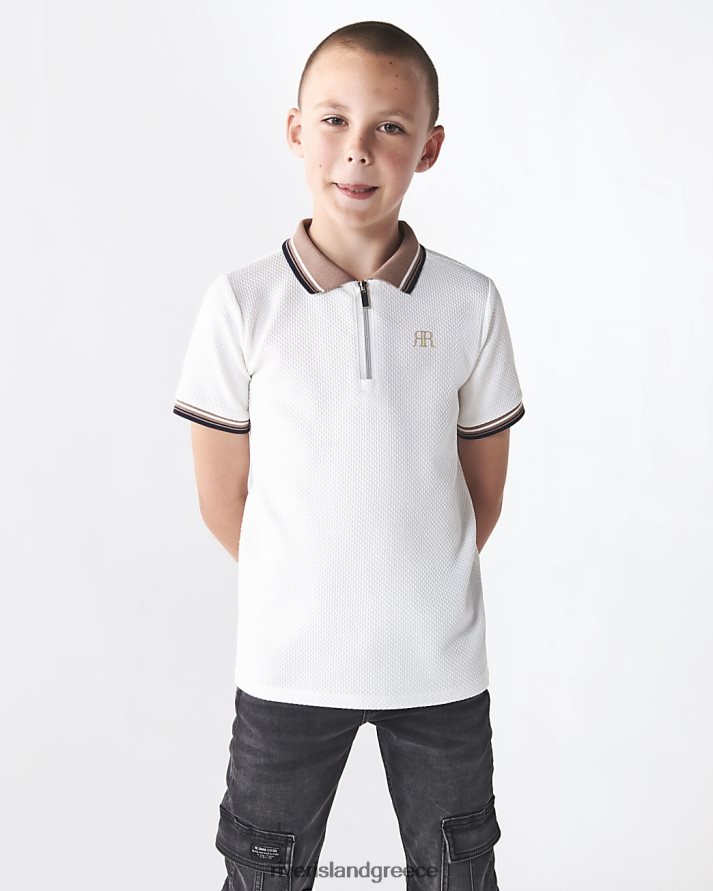 River Island ενδύματα άσπρο αγόρια b ανάγλυφη μπλούζα πόλο με μύτες B6N8X6801