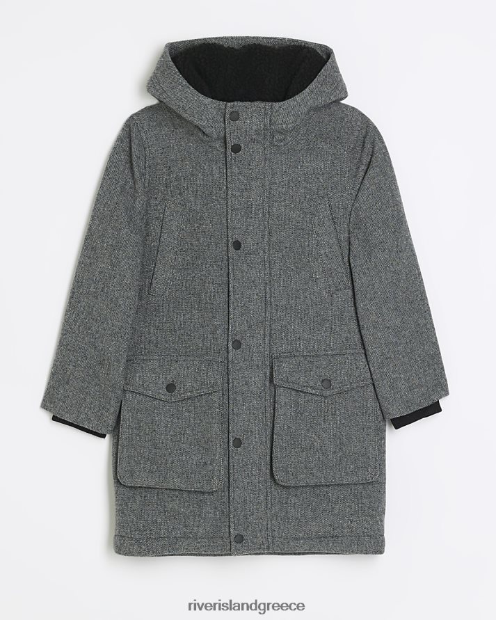 River Island ενδύματα γκρί αγόρια β παλτό παρκά με μείγμα μαλλί B6N8X6817