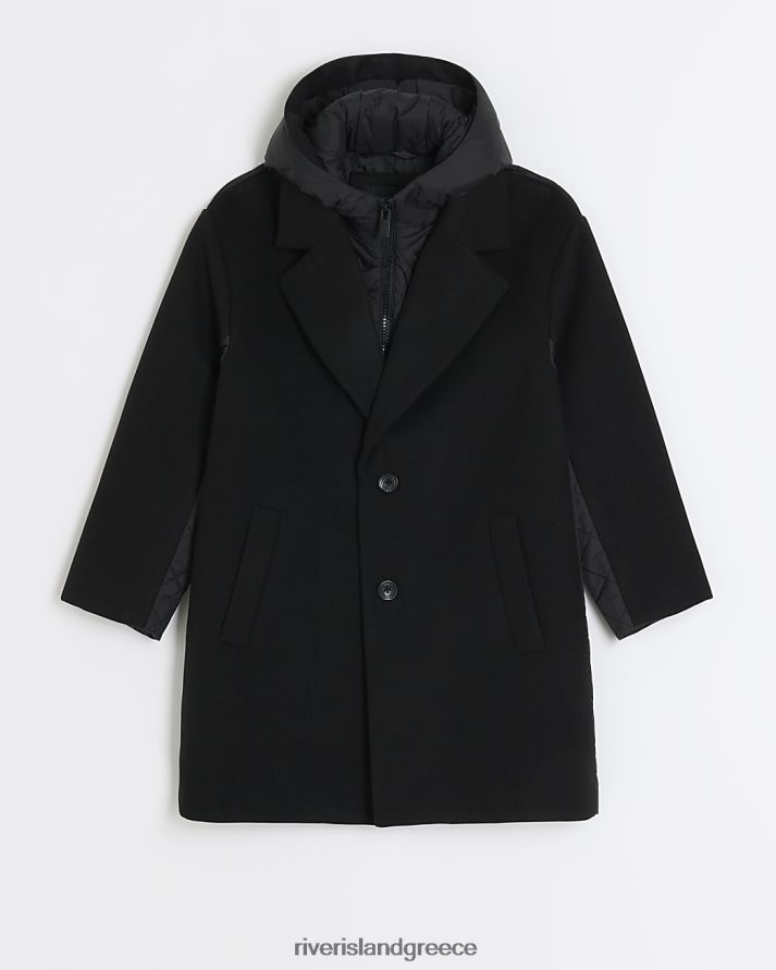 River Island ενδύματα μαύρος αγόρια β υβριδικό μάλλινο παλτό με κουκούλα B6N8X6839
