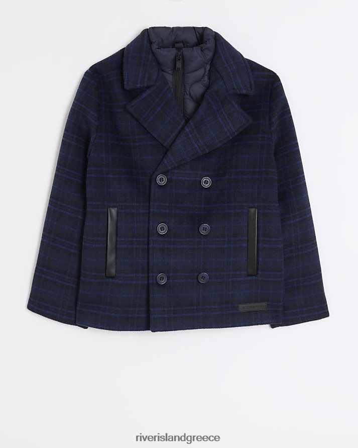 River Island ενδύματα ΠΟΛΕΜΙΚΟ ΝΑΥΤΙΚΟ αγόρια β ελέγξτε το διπλό παλτό μπιζελιού B6N8X6852