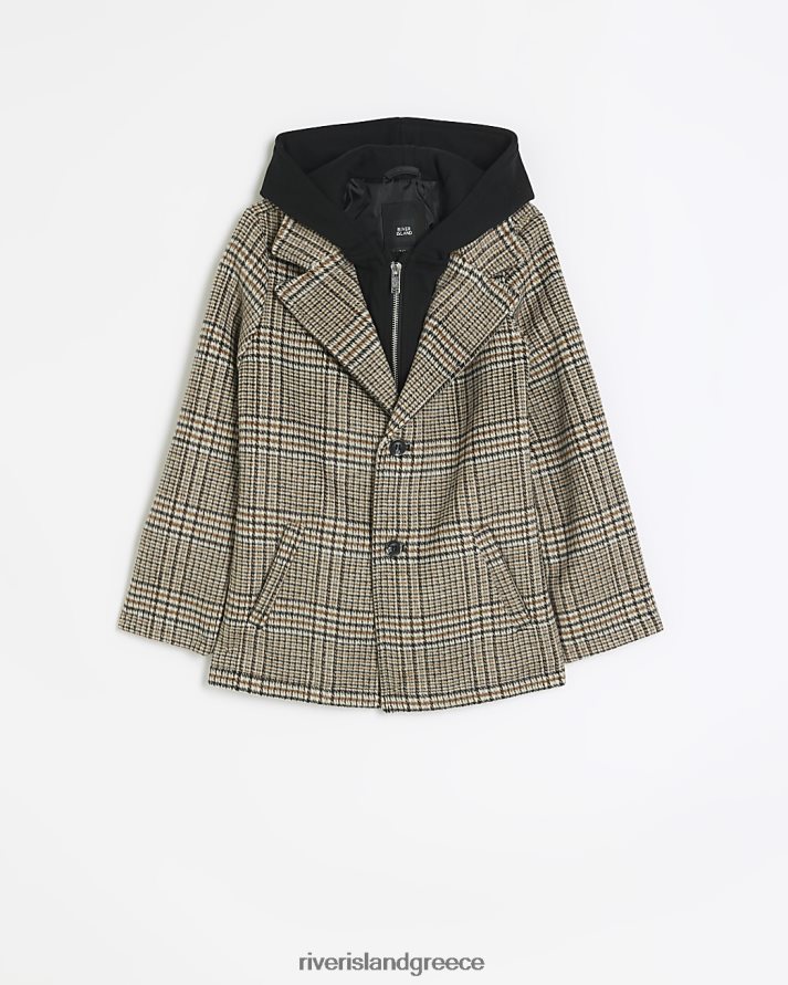 River Island ενδύματα μπεζ αγόρια β ελέγξτε υβριδικό παλτό με κουκούλα B6N8X6876