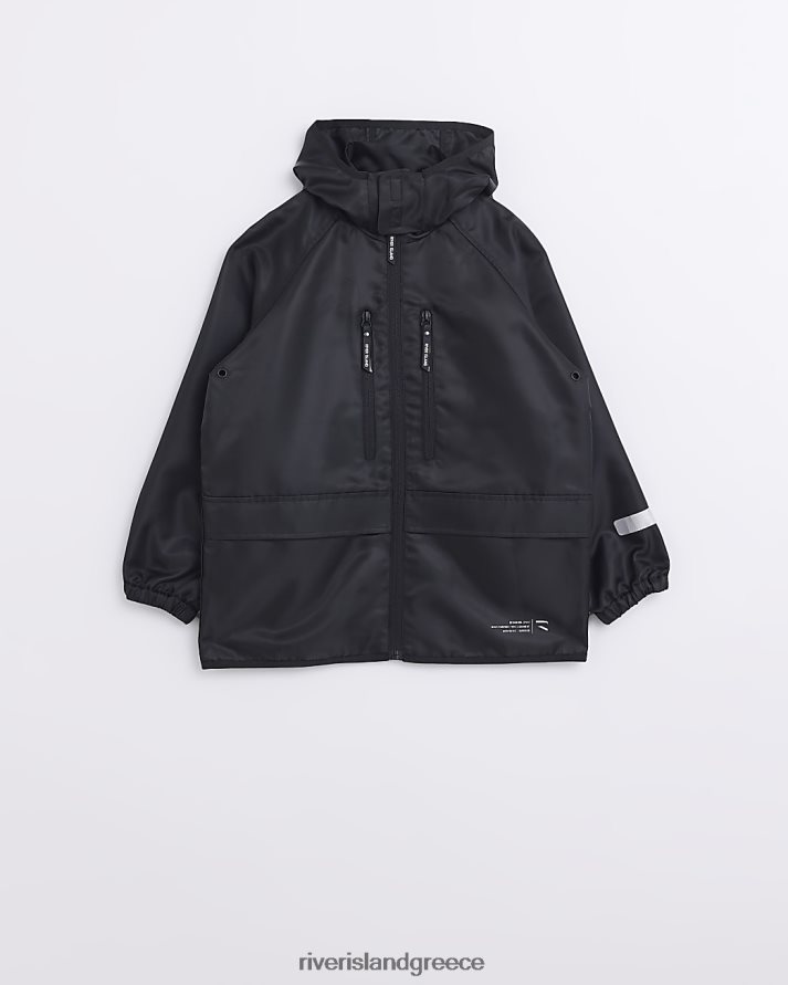 River Island ενδύματα μαύρος αγόρια β παλτό βροχής με κουκούλα B6N8X6906