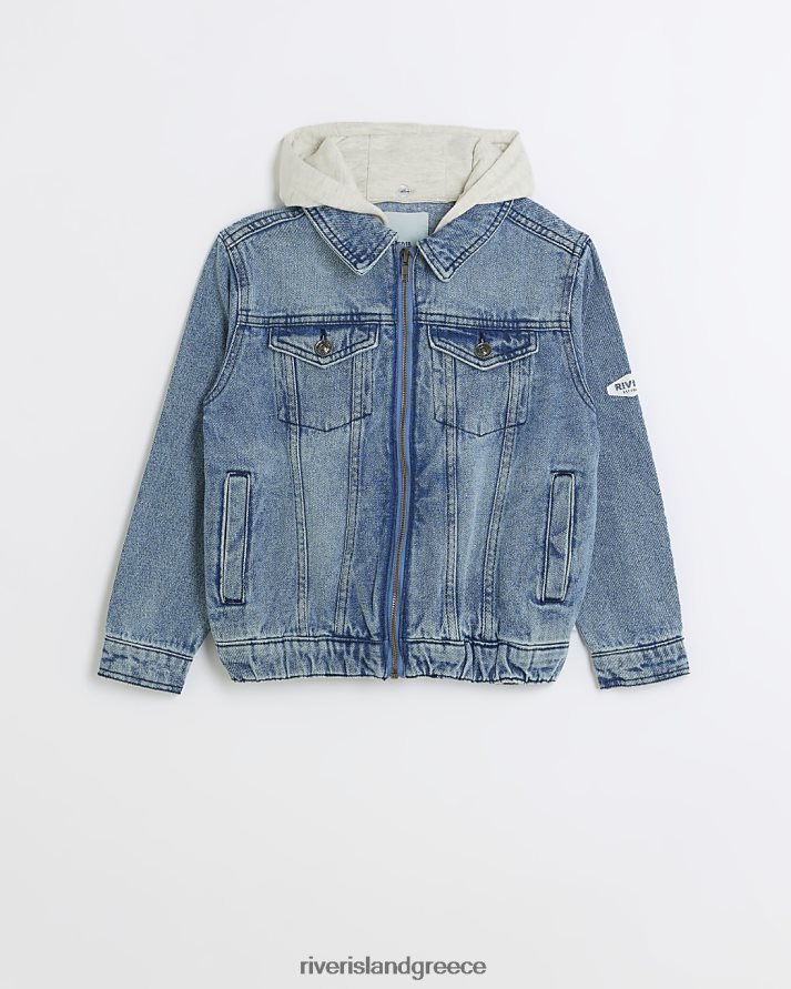 River Island ενδύματα μπλε αγόρια β τζιν μπουφάν με κουκούλα B6N8X6908