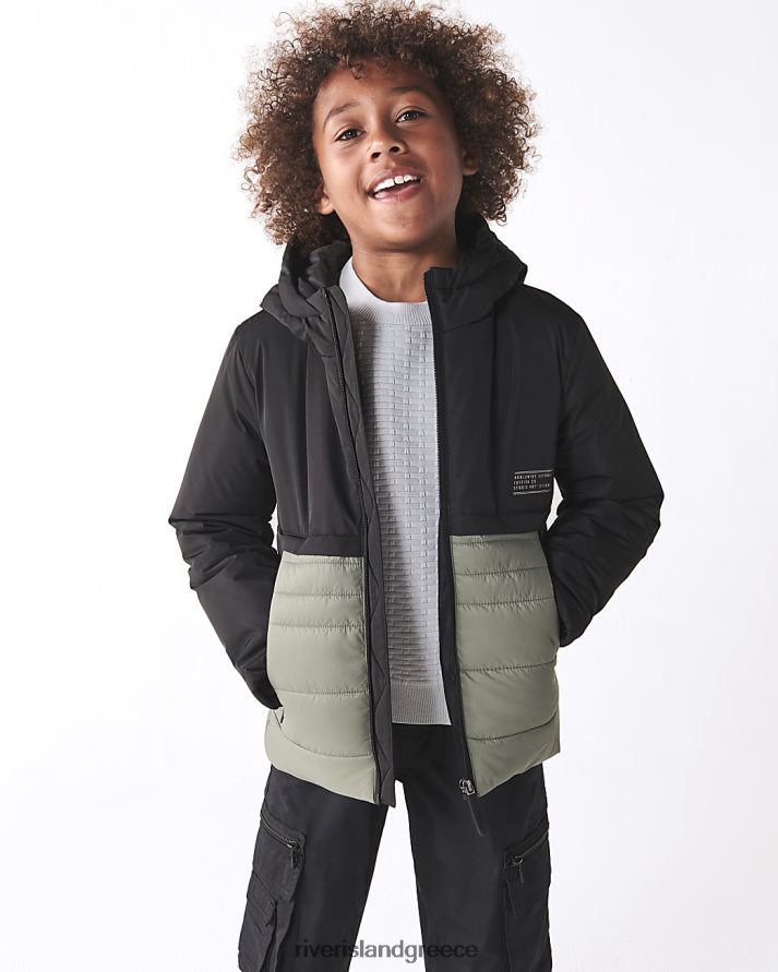 River Island ενδύματα πράσινος αγόρια b μπουφάν ντους με επένδυση με κουκούλα B6N8X6879