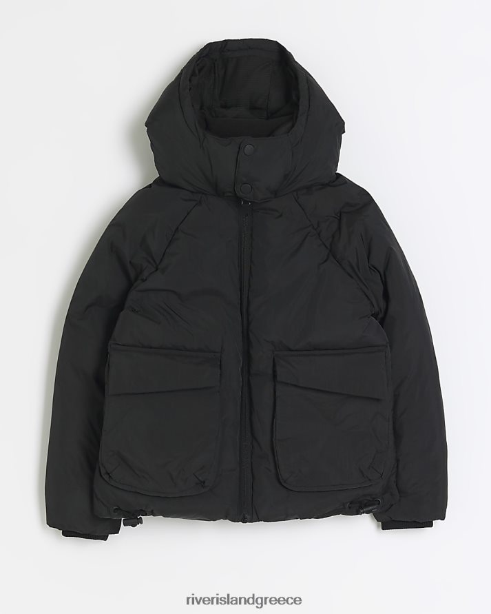 River Island ενδύματα μαύρος αγόρια b puffer jacket με κουκούλα B6N8X6803