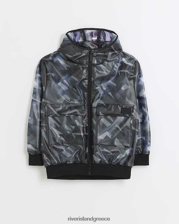 River Island ενδύματα μπλε αγόρια αδιάβροχο παλτό bomber με κουκούλα B6N8X6885