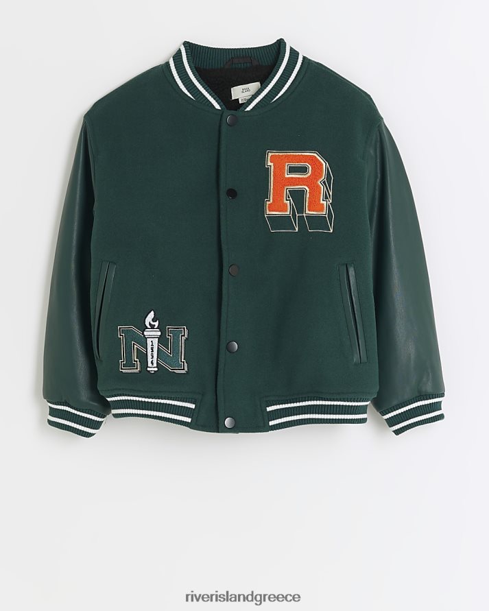 River Island ενδύματα πράσινος αγόρια borg φόδρα varsity bomber jacket B6N8X6816