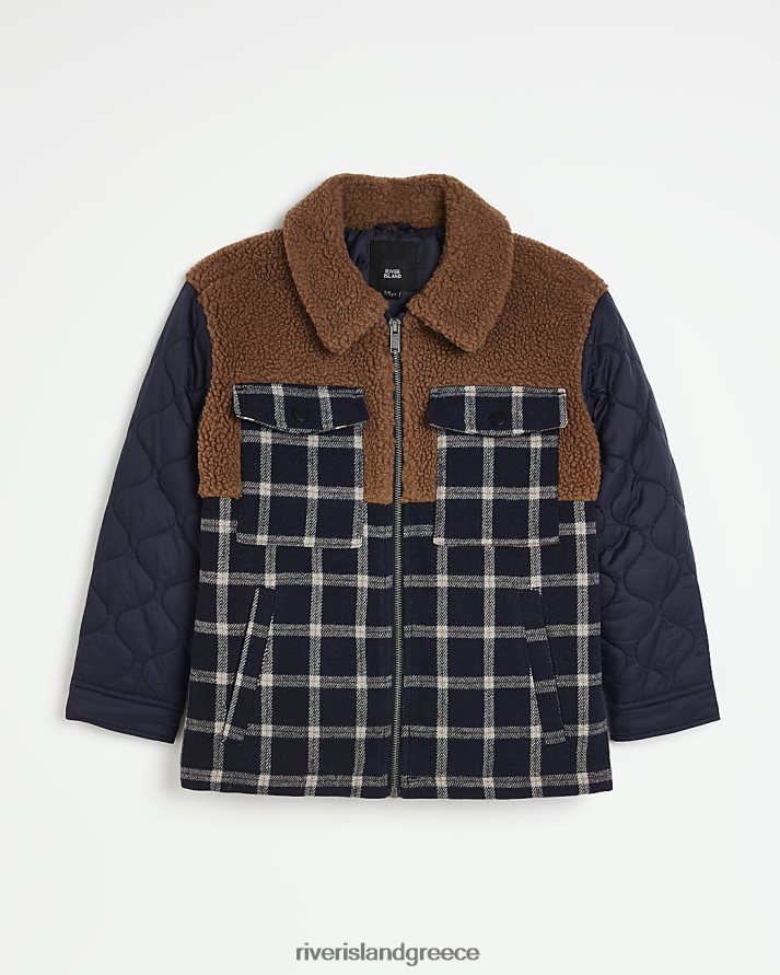 River Island ενδύματα ΠΟΛΕΜΙΚΟ ΝΑΥΤΙΚΟ αγόρια β check borg καπιτονέ σάκο B6N8X6918