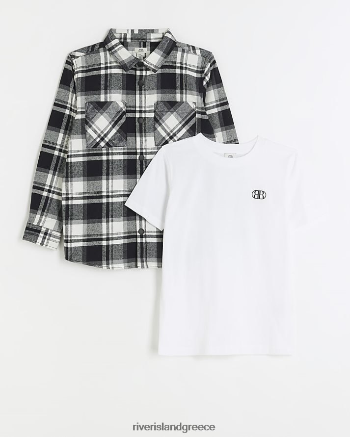 River Island ενδύματα μαύρος αγόρια β σετ καρό μπλουζάκι και μπλουζάκι B6N8X6800