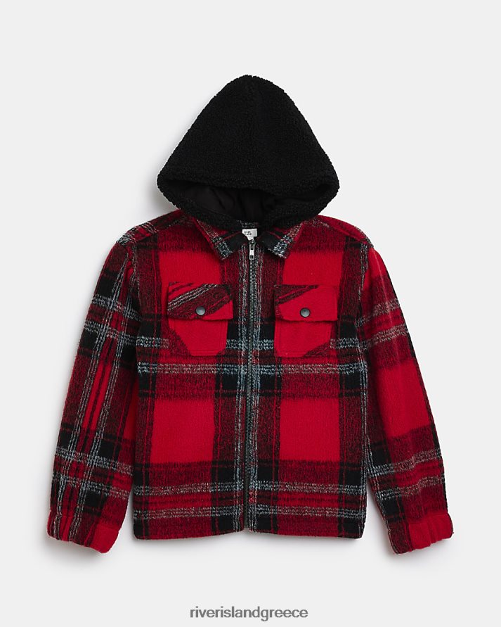 River Island ενδύματα το κόκκινο αγόρια μπλουζάκι καρό με κουκούλα B6N8X6934