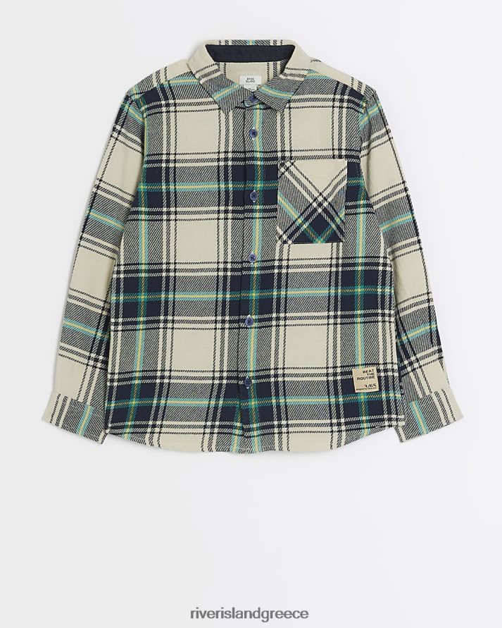 River Island ενδύματα εκρού αγόρια β check μακρυμάνικο πουκάμισο B6N8X6872