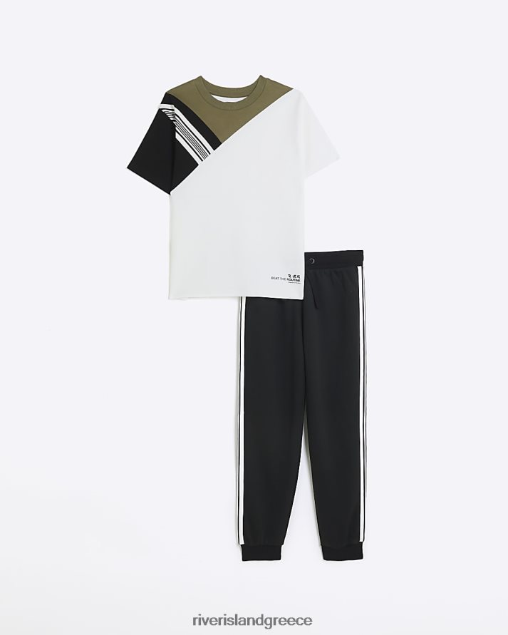 River Island ενδύματα άσπρο αγόρια Σετ μπλουζάκι και τζόγκερ με ταινία B6N8X6777