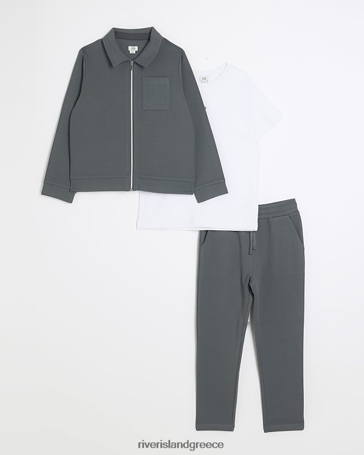 River Island ενδύματα γκρί αγόρια Σετ μπουφάν Harrington με φερμουάρ B6N8X3646