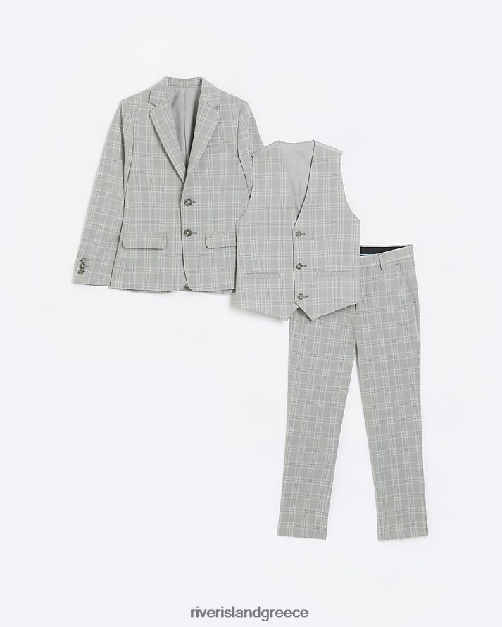 River Island ενδύματα γκρί αγόρια b check προσαρμοσμένο σετ κοστουμιών 3 τεμαχίων B6N8X6896