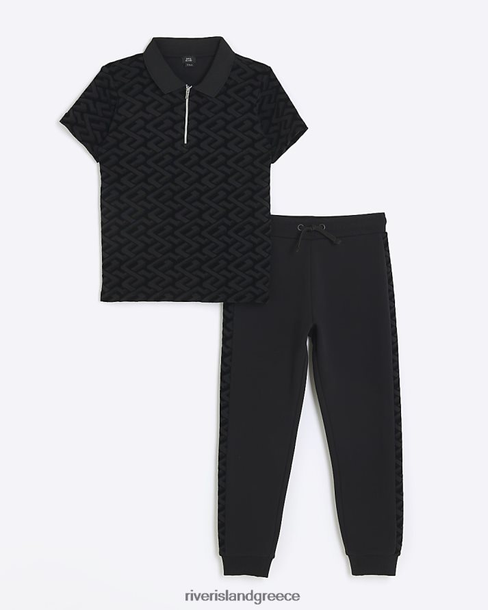 River Island ενδύματα μαύρος αγόρια b flocked polo και joggers set B6N8X6809
