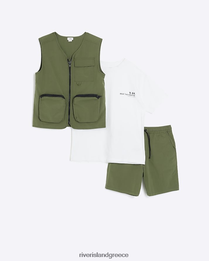 River Island ενδύματα χακί αγόρια b utility gilet σετ 3 τεμαχίων B6N8X6890