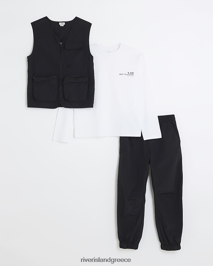 River Island ενδύματα μαύρος αγόρια Σετ παντελόνι από νάιλον gilet cargo B6N8X6776