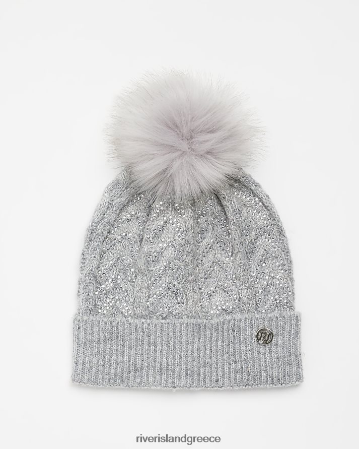 River Island αξεσουάρ γκρί γυναίκες καπέλο διαμάντι πλεκτό με καλώδιο B6N8X4922