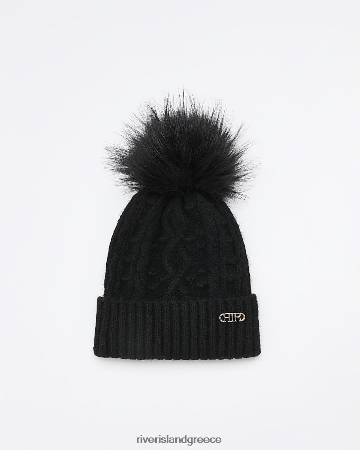 River Island αξεσουάρ μαύρος γυναίκες πλεκτό καλώδιο πομ πομ μπανί B6N8X629