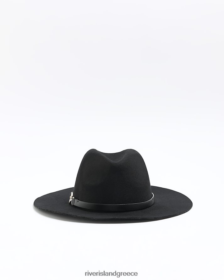 River Island αξεσουάρ μαύρος γυναίκες καπέλο Fedora με μείγμα μαλλί B6N8X1271