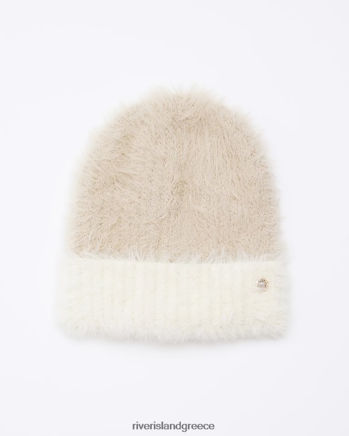 River Island αξεσουάρ μπεζ γυναίκες αφράτο καπέλο rib beanie B6N8X607