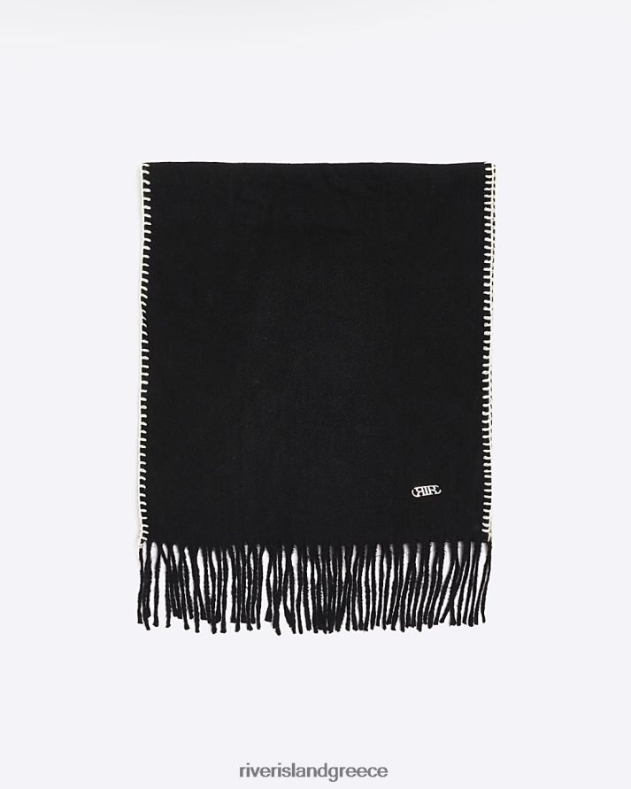 River Island αξεσουάρ μαύρος γυναίκες κασκόλ με λεπτομέρεια βελονιάς B6N8X1159