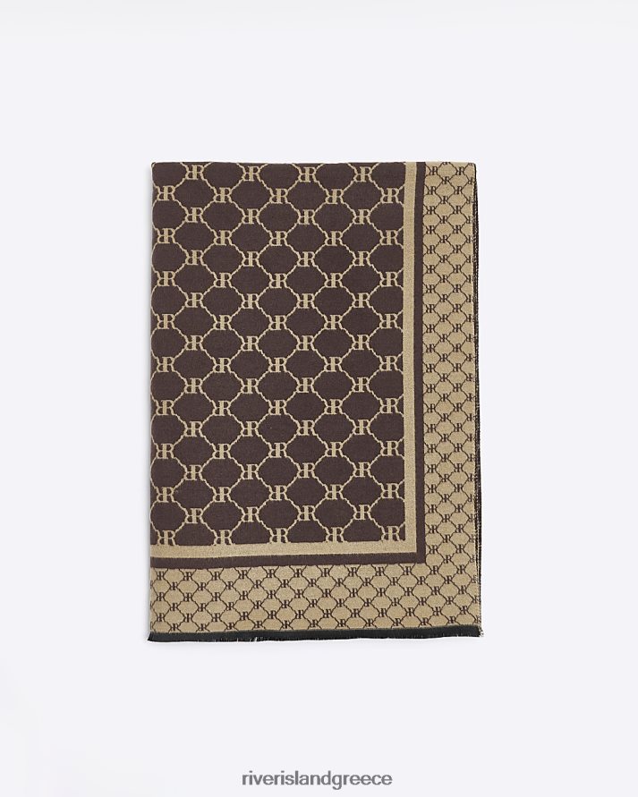 River Island αξεσουάρ καφέ γυναίκες ρι μονόγραμμα κασκόλ B6N8X4213