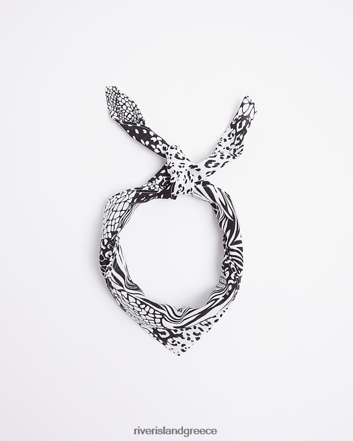 River Island αξεσουάρ μαύρος γυναίκες σατέν μαντήλι με animal print B6N8X4889