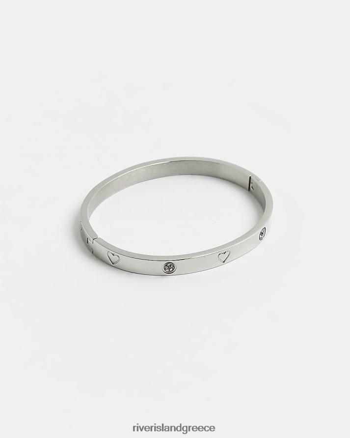 River Island αξεσουάρ μαύρος γυναίκες ατσάλινο βραχιόλι με μανσέτα καρδιάς B6N8X3986