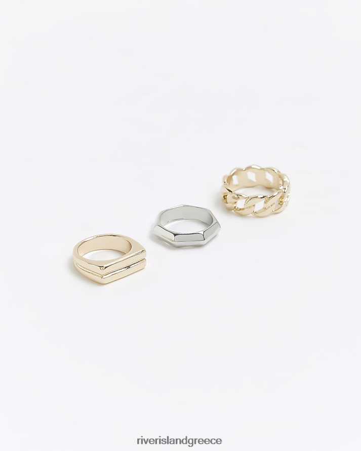 River Island αξεσουάρ χρυσός γυναίκες κρίκος αλυσίδας χοντρό δαχτυλίδι πολυσυσκευασία B6N8X4265