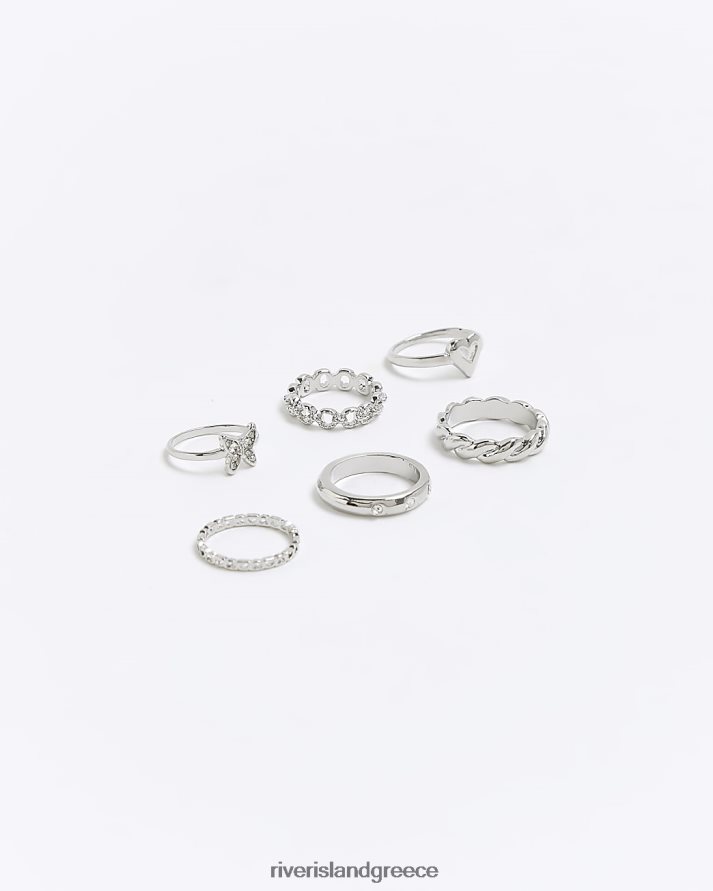 River Island αξεσουάρ ασήμι γυναίκες πολυσυσκευασία δαχτυλιδιού πεταλούδας B6N8X4277