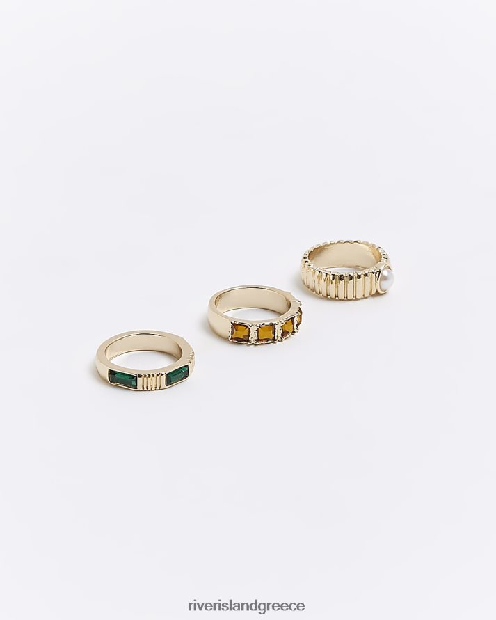 River Island αξεσουάρ χρυσός γυναίκες πέτρινο δαχτυλίδι πολυσυσκευασία B6N8X4278