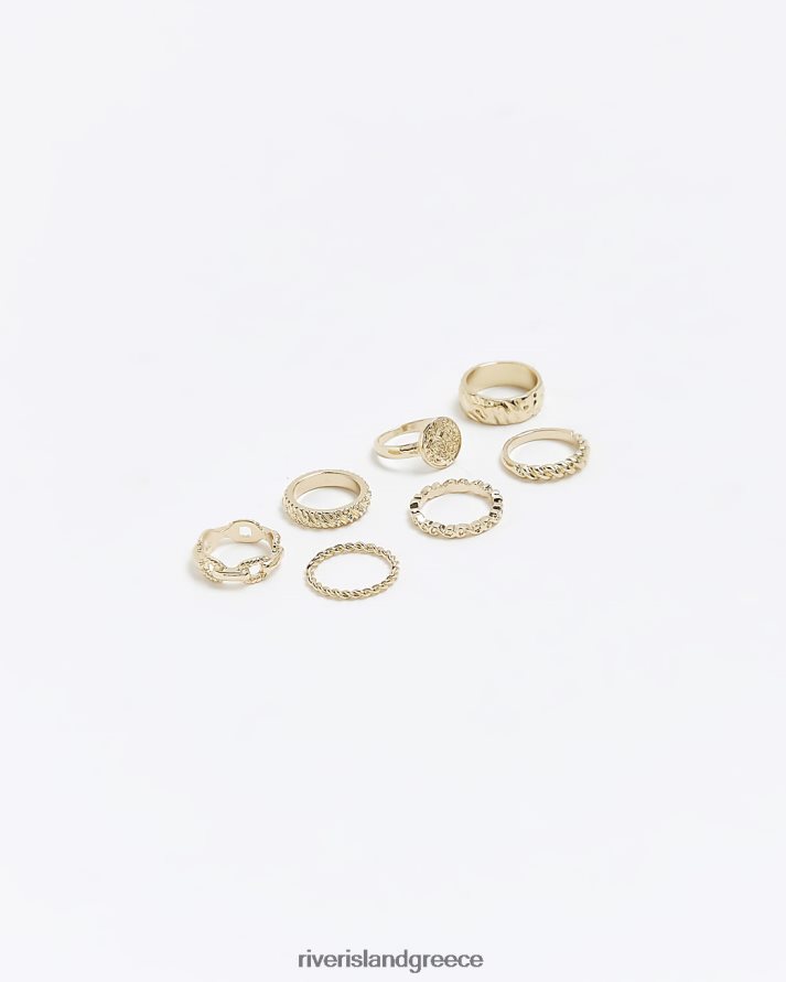 River Island αξεσουάρ χρυσός γυναίκες πολυσυσκευασία δαχτυλιδιών με υφή B6N8X4288