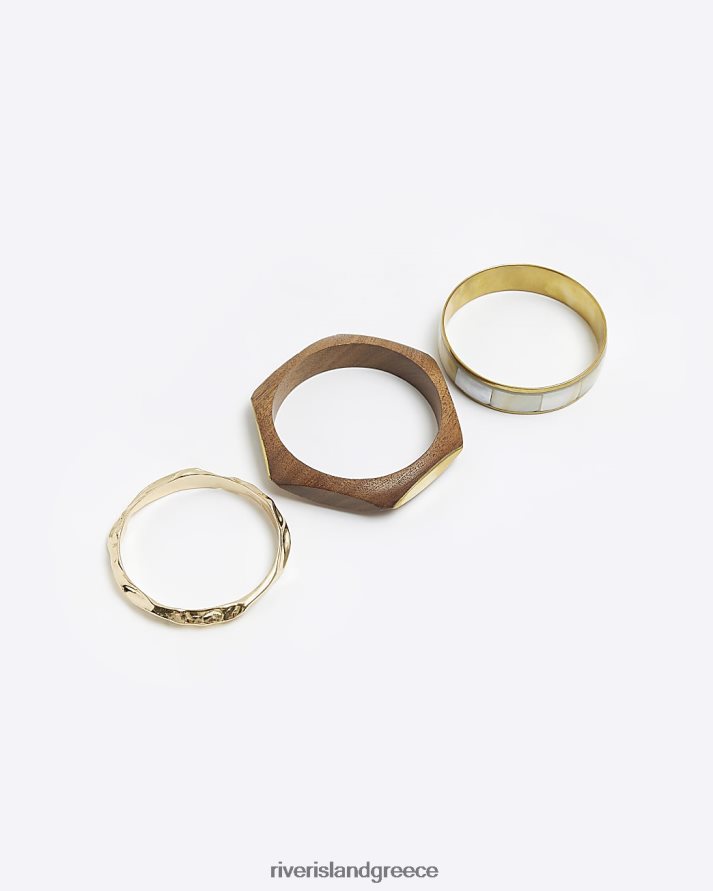 River Island αξεσουάρ χρυσός γυναίκες βραχιόλι με ξύλινο βραχιόλι πολλαπλής συσκευασίας B6N8X4644