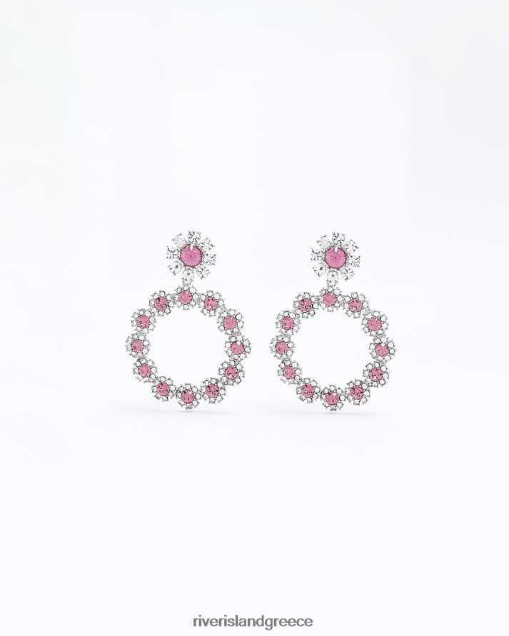River Island αξεσουάρ ροζ γυναίκες κρυστάλλινα σκουλαρίκια σταγόνας λουλουδιών B6N8X4736