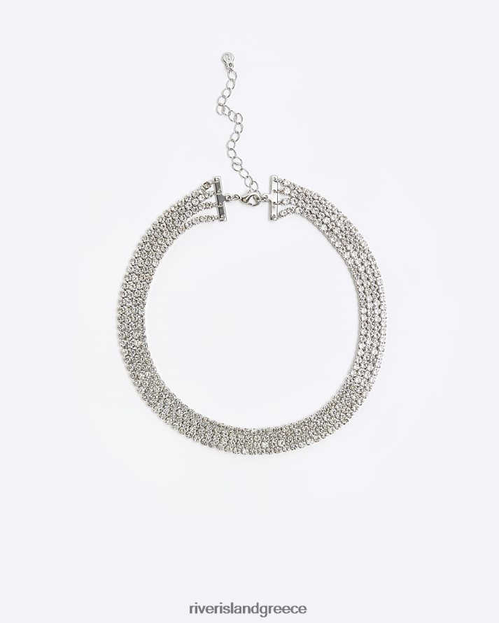 River Island αξεσουάρ ασήμι γυναίκες τσόκερ με αλυσίδα από στρας B6N8X4789
