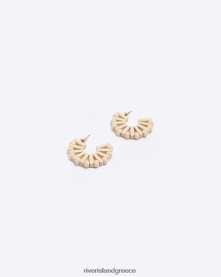 River Island αξεσουάρ άσπρο γυναίκες ξύλινα σκουλαρίκια κρίκοι B6N8X4848