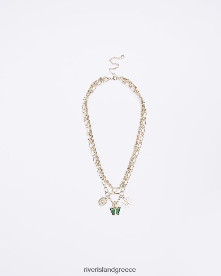 River Island αξεσουάρ πράσινος γυναίκες κολιέ με αλυσίδα μαργαρίτα πεταλούδα B6N8X4874
